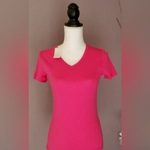 Nautica Women’s Hot Pink Fuchsia Short Sleeve V-neck T-shirt NEW